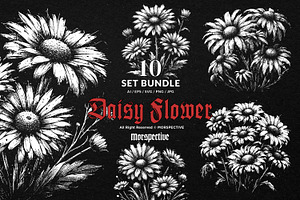 10 Bundle Dark Art Daisy Flower, an Illustration by Morspective