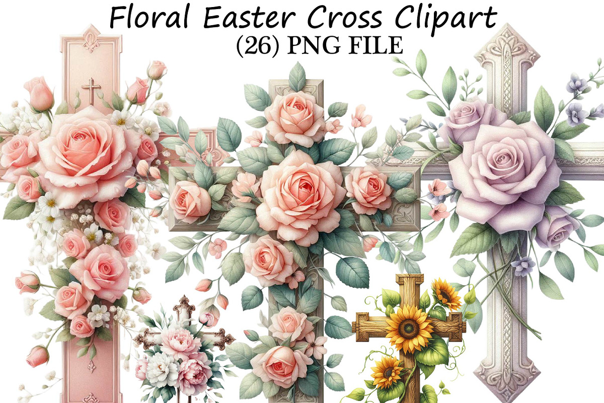 Floral Easter Cross Clipart, an Illustration by DreamPrint404 (Photo 1 of 6)
