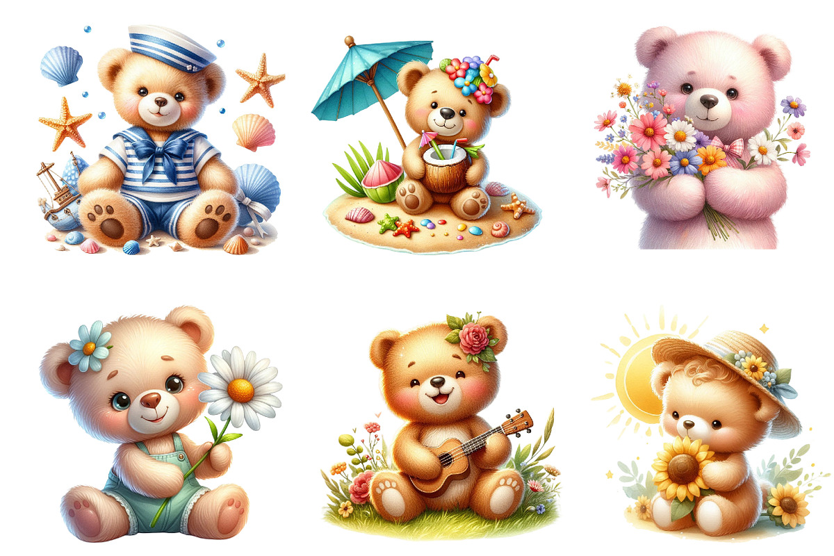 Summer Teddy Bear Clipart, an Illustration by Dream Creation (Photo 4 of 5)
