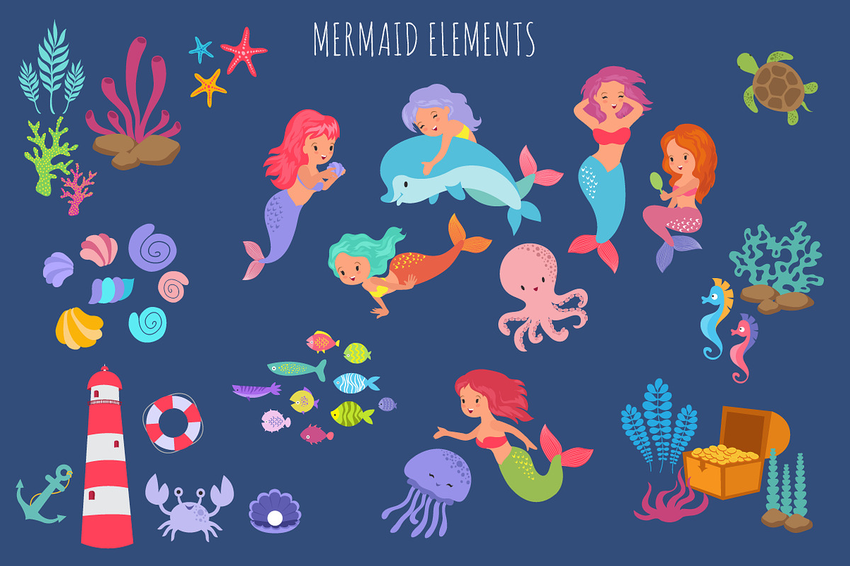 My little mermaid-clipart set, a Graphic by ComelyPics Shop (Photo 2 of 9)