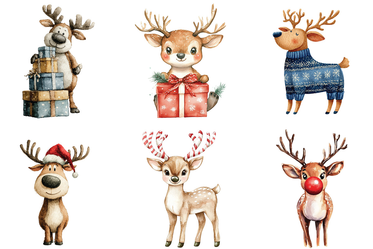 Funny Cute Christmas Reindeer Clipar, an Illustration by CraftArtStudio (Photo 3 of 6)