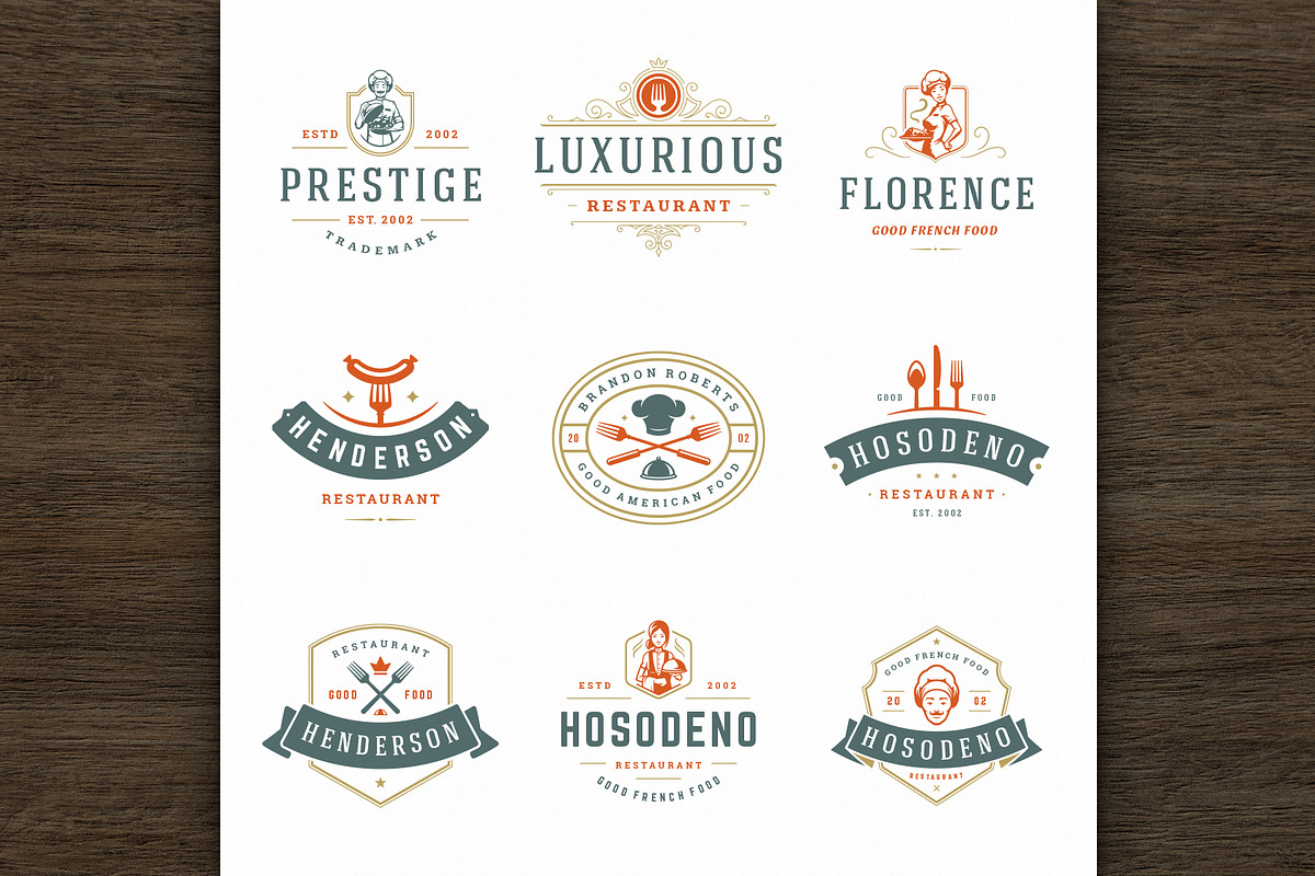 36 Restaurant Logos and Badges, a Branding & Logo Template by Vasya Kobelev (Photo 4 of 12)