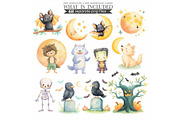 Watercolor Halloween Clipart Bundle, an Illustration by CharmClipart (Thumbnail 6 of 9)