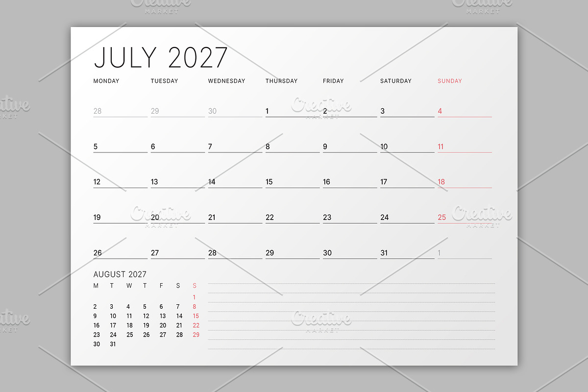 2027 Calendar | Minimalist Planner, a Texture Illustration by mikhailmorosin (Photo 4 of 6)