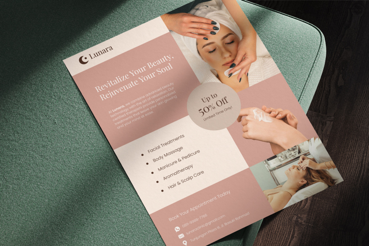 Lunara Beauty Clinic Flyer, a Graphic by Studio Delapan (Photo 2 of 4)