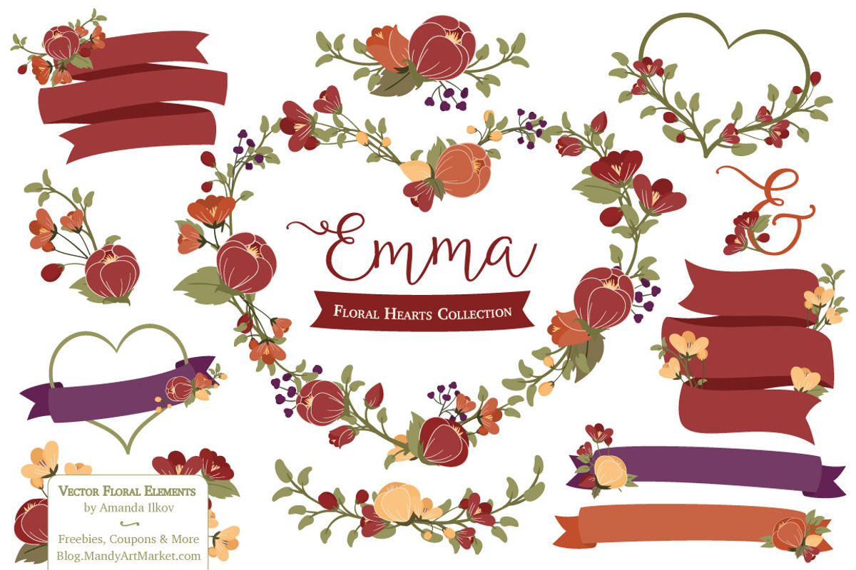Autumn Floral Heart Wreath Clipart, an Illustration by Amanda Ilkov (Photo 1 of 5)