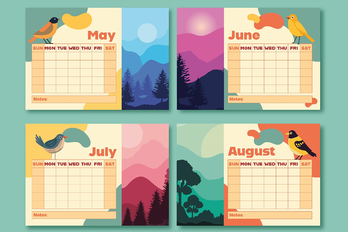 Calendar Monthly Template Bird Decor, a Templates & Theme by studiogstock (Photo 4 of 5)