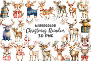 Funny Cute Christmas Reindeer Clipar, an Illustration by CraftArtStudio (Thumbnail 1 of 6)