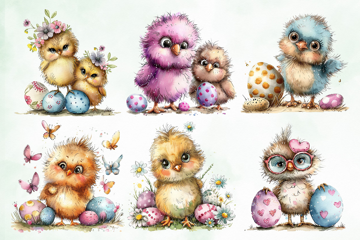Watercolor Easter Chicks Clipart, an Illustration by Creative Art (Photo 5 of 8)