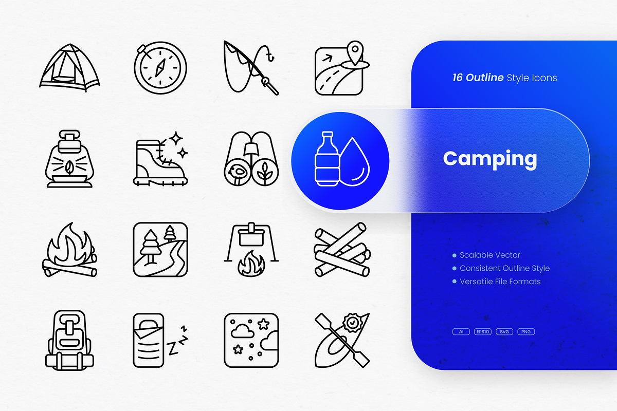 Camping Outline Icons, an Outline Icon by cidcud_graphic