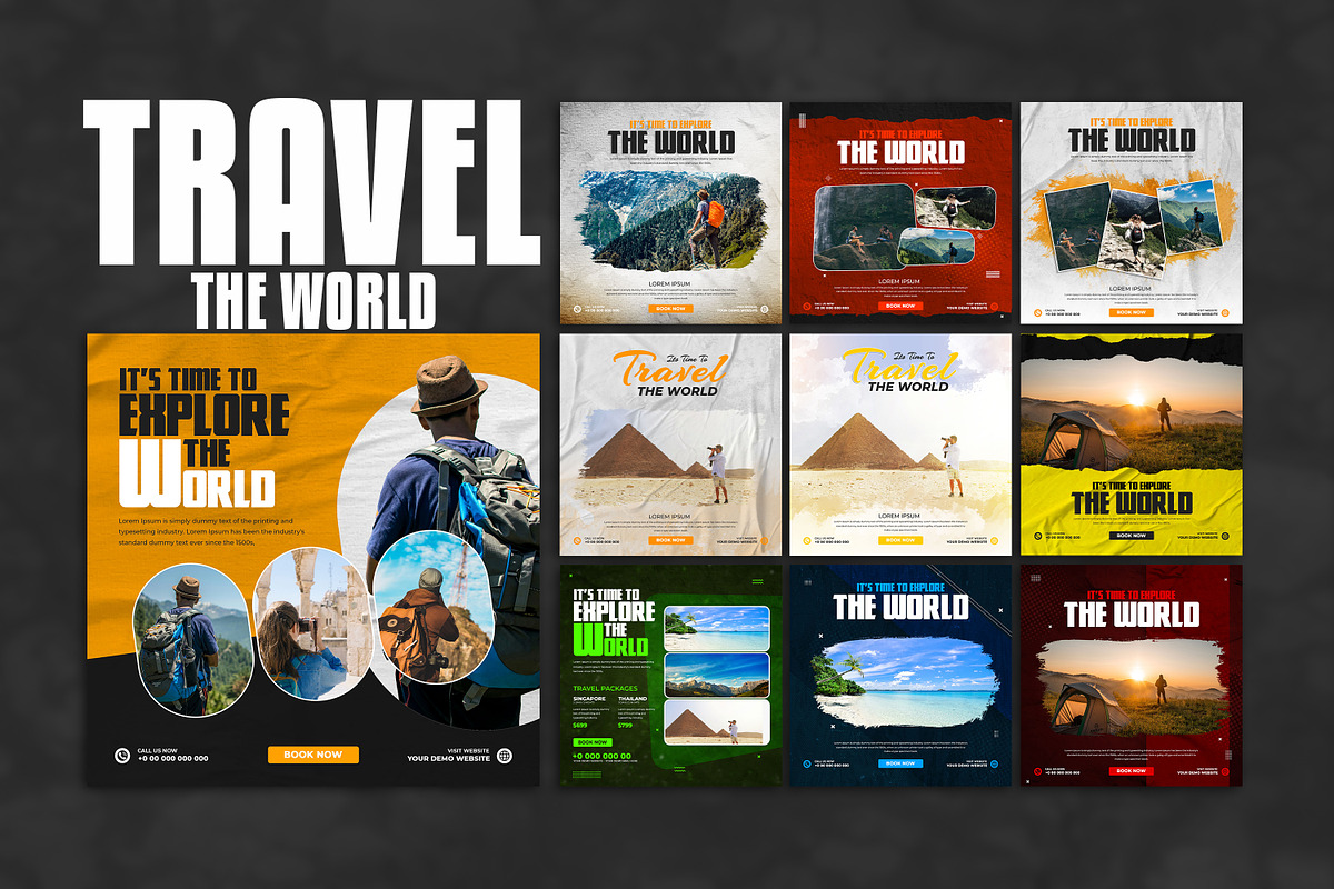Travel social media post banner, a Social Media Template by Tanmoy Topu (Photo 1 of 11)