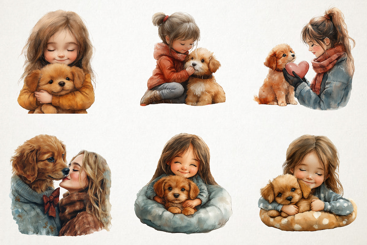Cute Little Girl and Puppy Dog Png, an Illustration by RobertsArt (Photo 3 of 7)