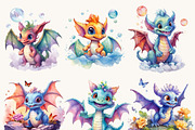 Watercolor Baby Dragon Clipart, an Animal Illustration by BusyDaydesign (Thumbnail 3 of 9)