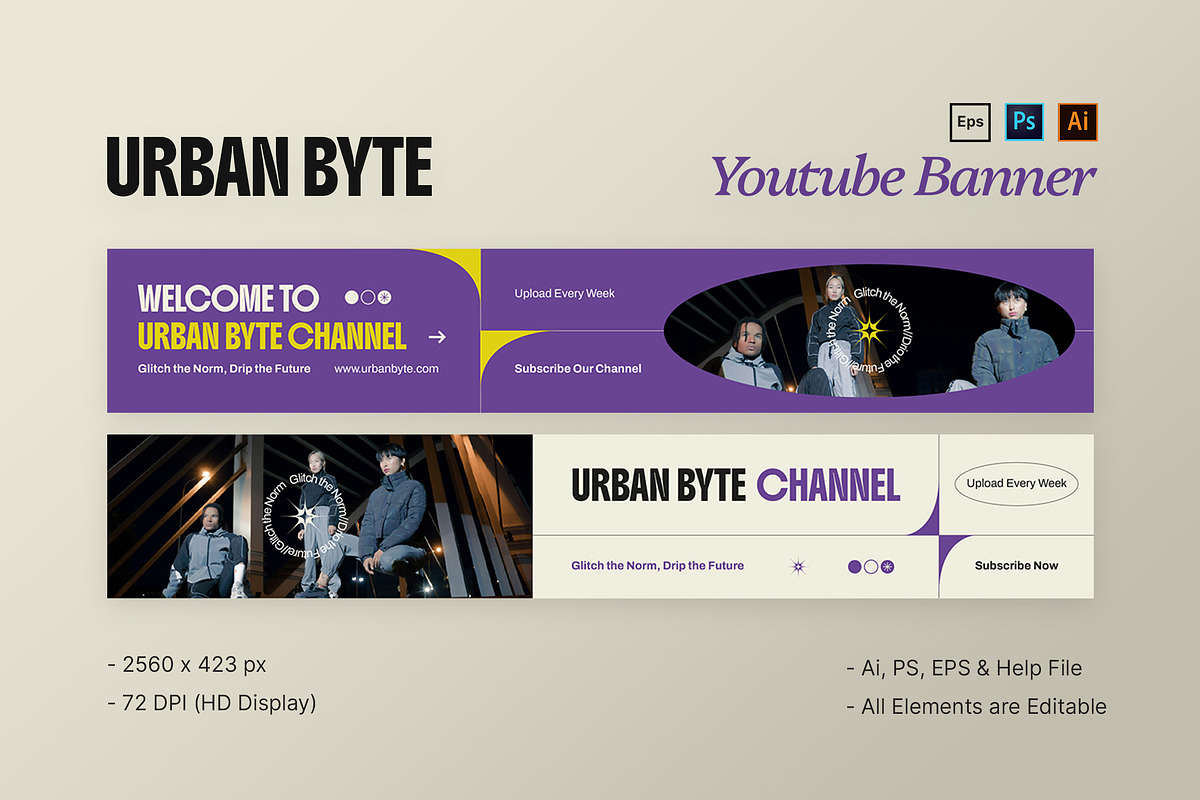 Urban Byte - Youtube Banner, a Social Media Template by StreaksideStd (Photo 1 of 3)