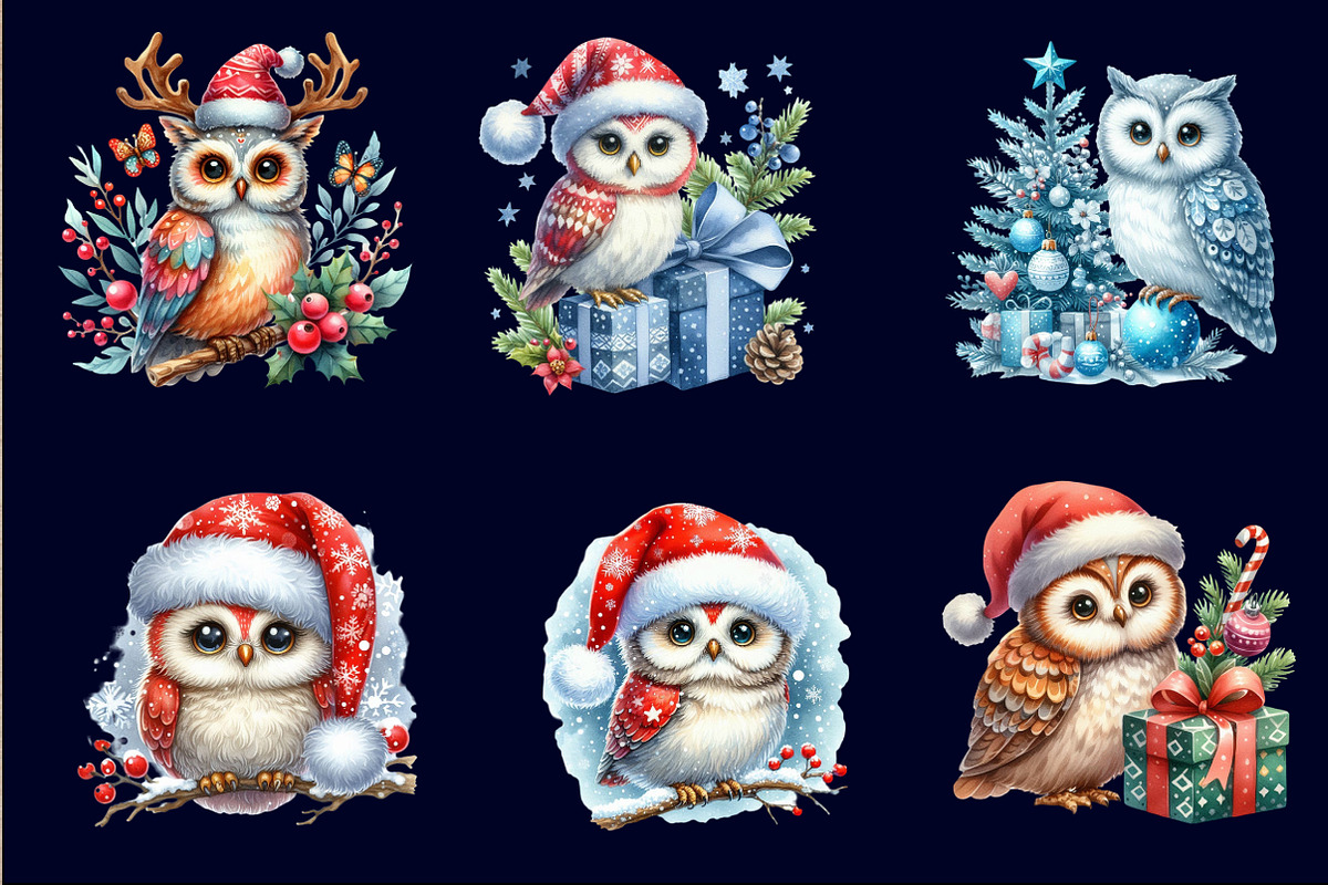 Christmas Owl Sublimation Clipart, an Illustration by SinaCreation (Photo 2 of 5)