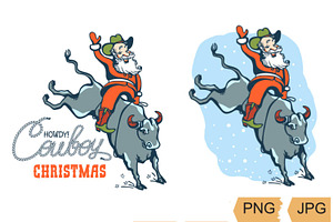 Christmas Santa Cowboy Driving Bull