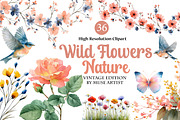 Wild Flowers Nature Clipart, an Illustration by DreamArtGraphic (Thumbnail 1 of 4)