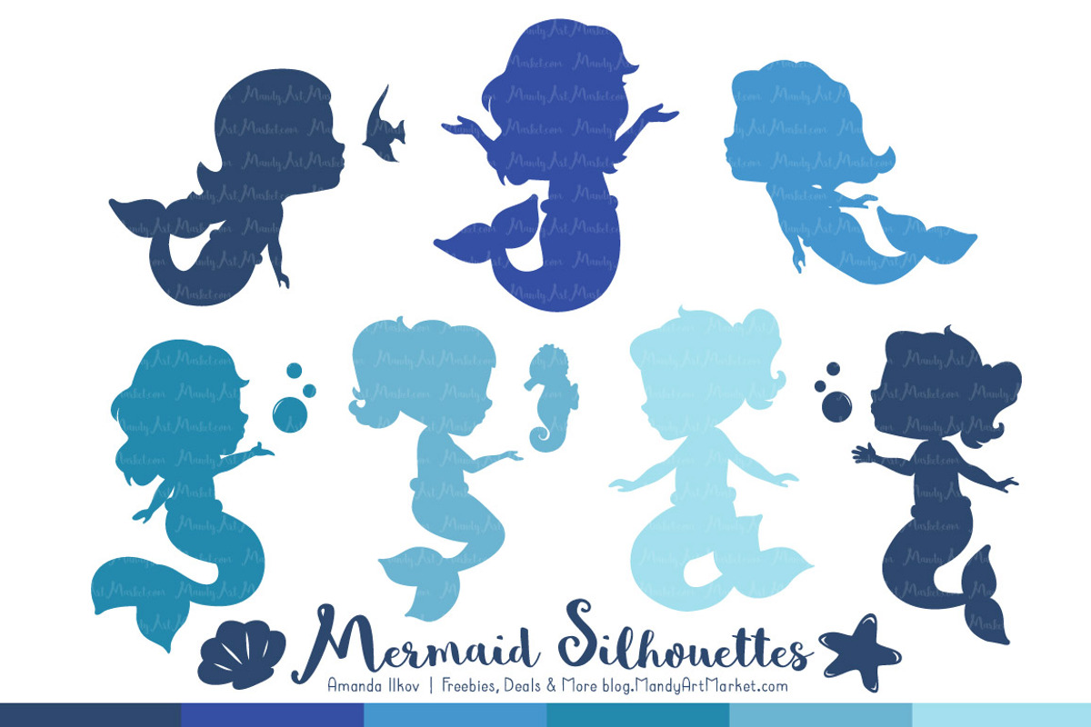 Shades of Blue Mermaid Clipart, an Illustration by Amanda Ilkov (Photo 1 of 3)