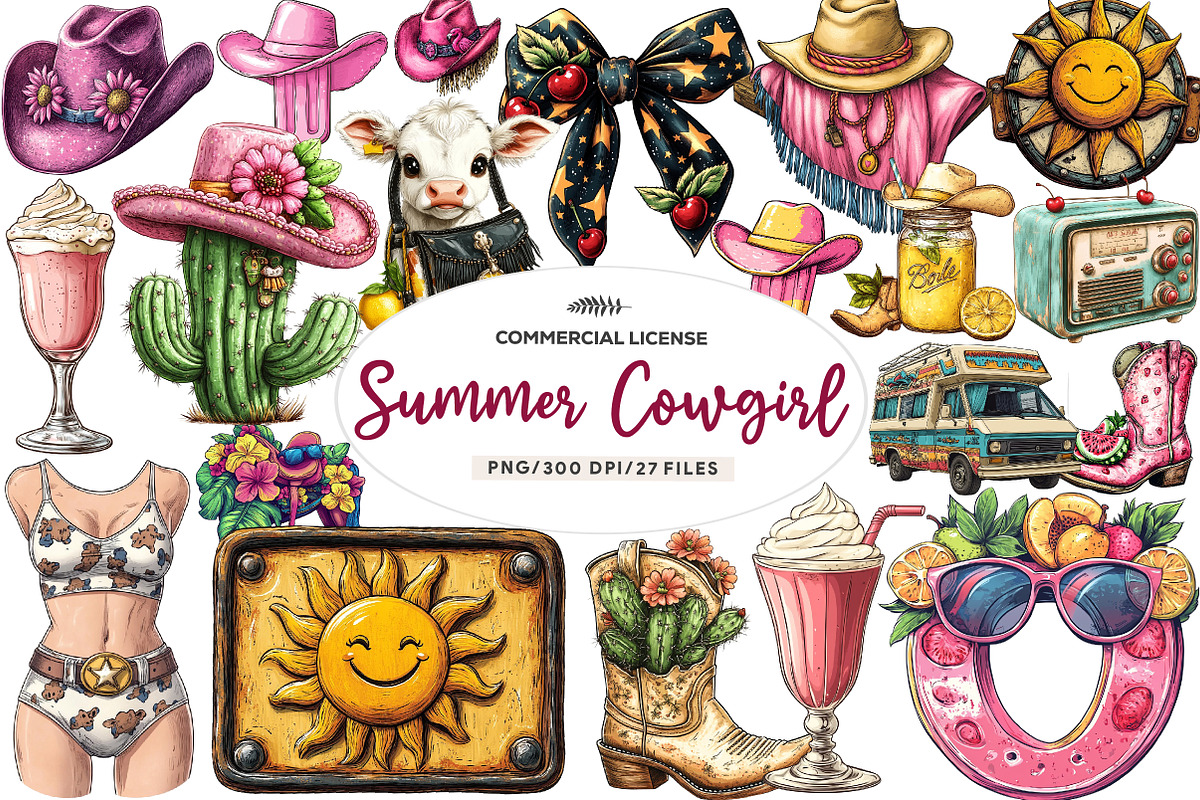 Summer Cowgirl Sublimation Clipart, an Illustration by CreationArt (Photo 1 of 9)