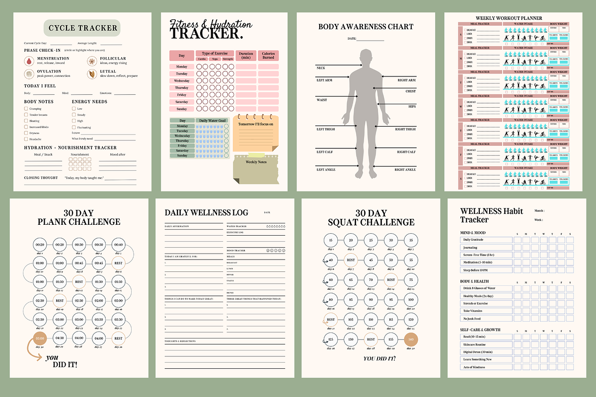 Fitness & Wellness Tracker Bundle, a Stationery Template by MIRoots Design Studio (Photo 2 of 11)