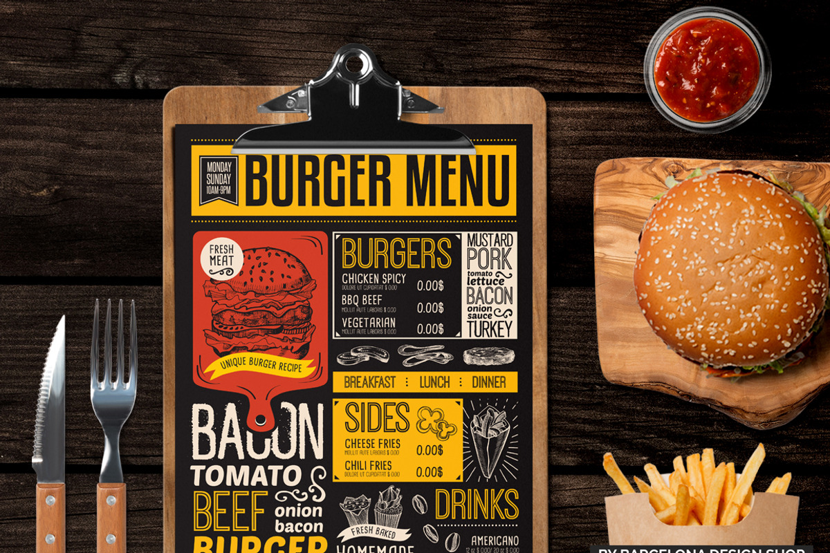 FREE! Trifold + Burger Food Menu, a Brochure Template by BarcelonaShop (Photo 1 of 4)