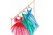 Beautiful dresses on hangers, a Decorative Illustration by tranyenhanu (Thumbnail 1 of 3)