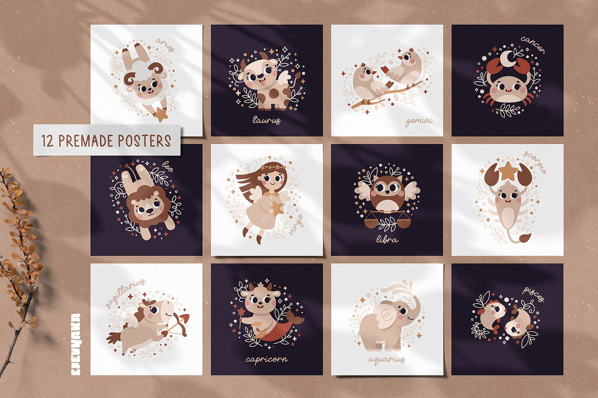 Baby Zodiac Signs, Clipart, Patterns, an Animal Illustration by Ejevyaka (Photo 11 of 12)