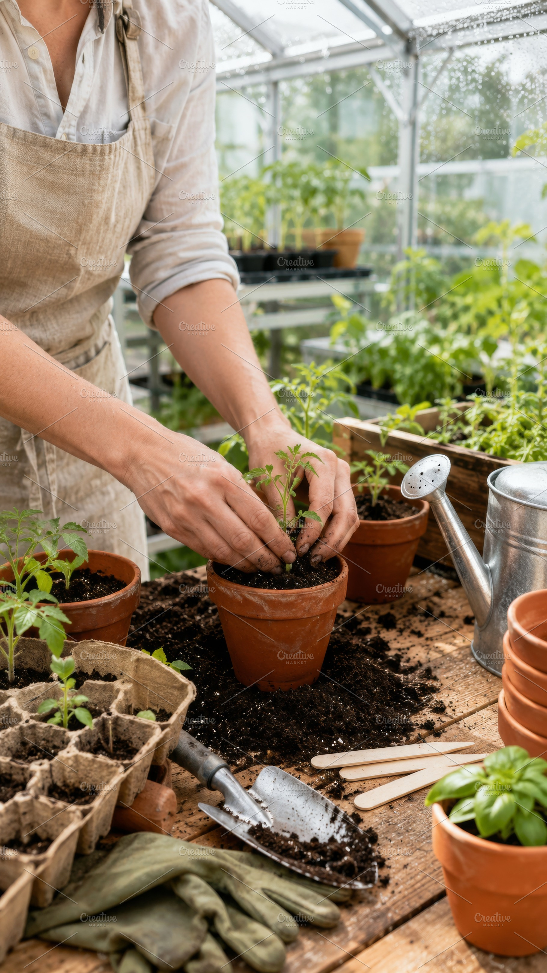Gardening scene showing farmer plant, a Photo by Dvoevnore photos
