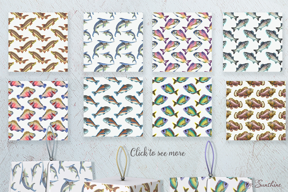 Watercolor Fish Clipart (big set), a Decorative Illustration by Sunshine Art Shop (Photo 10 of 13)