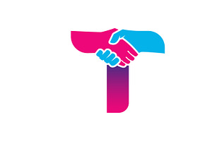 handshake logo isolated on letter T, a Templates & Theme by Distrologo