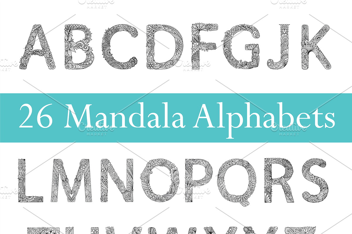 26 mandala letter coloring pages, a Decorative Illustration by Somjai King (Photo 1 of 2)