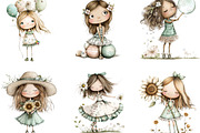 Whimsical Summer Girls Clipart, an Illustration by Designking (Thumbnail 2 of 5)