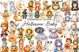 Halloween Baby Costume Clipart, a Seasonal Illustration by designcity5