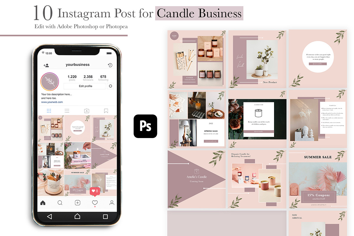 Candle Instagram Post Template - PSD, a Social Media Template by Bonita Digital Design (Photo 2 of 4)