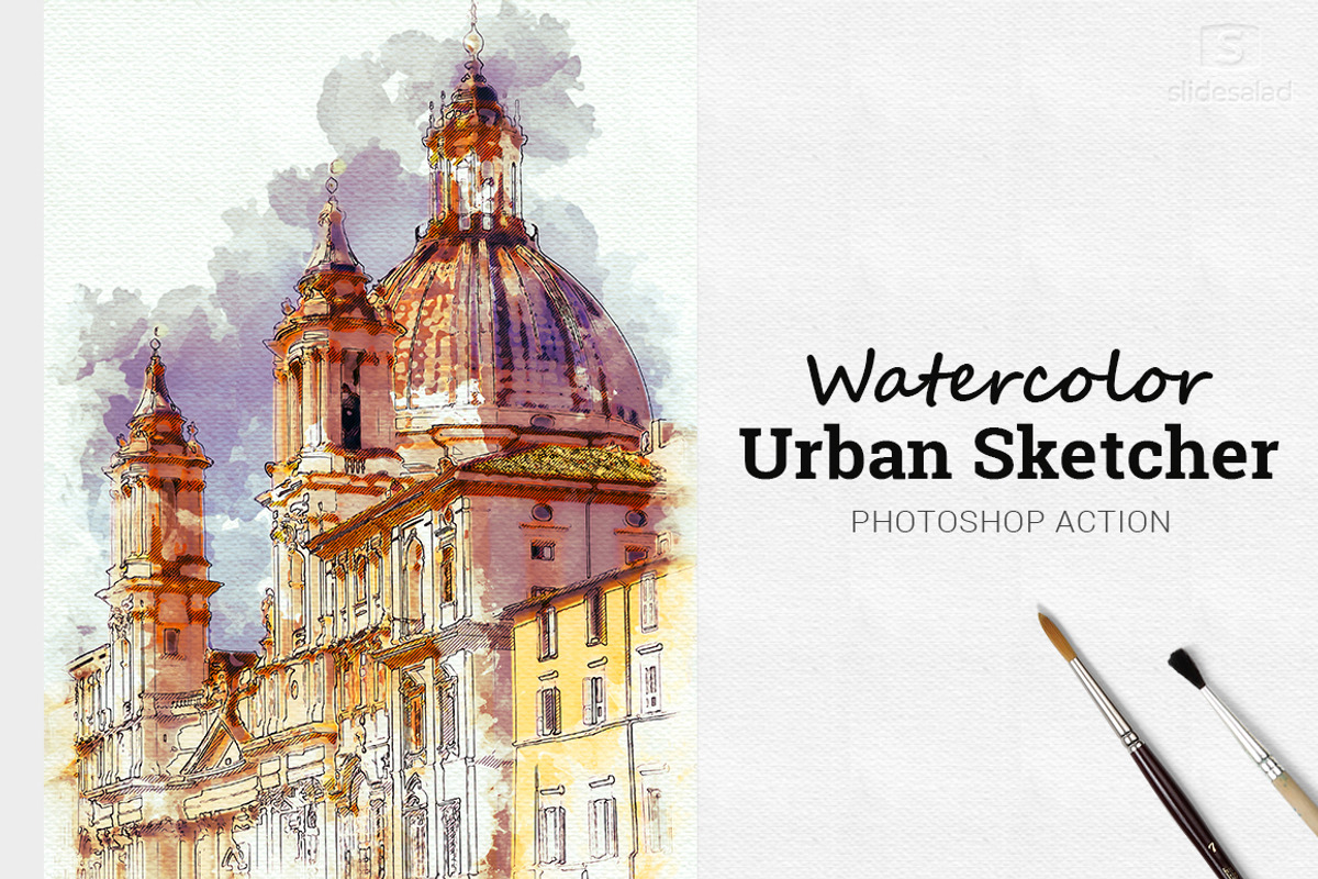 Watercolor Urban Sketcher PS Action, an Action Add-On by SlideSalad (Photo 2 of 21)