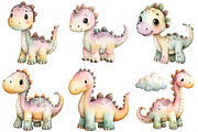 Dinosaurs watercolor clipart, an Illustration by DreamCafeArt (Thumbnail 7 of 7)