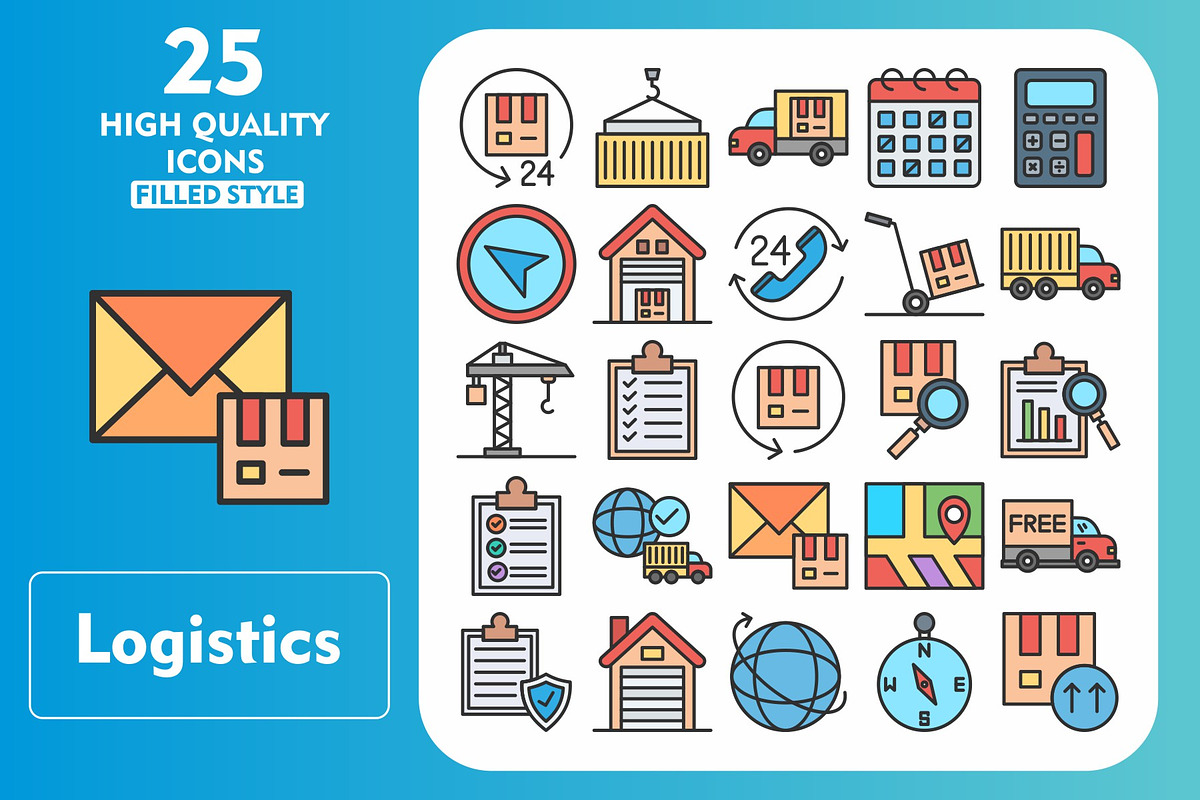 25 Logistics Line Filled Icons, an Icon by Pexelpy (Photo 1 of 2)