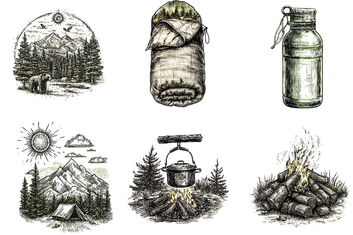 Hand Drawn Outdoor Camping Clipart, an Illustration by Designking (Photo 3 of 5)