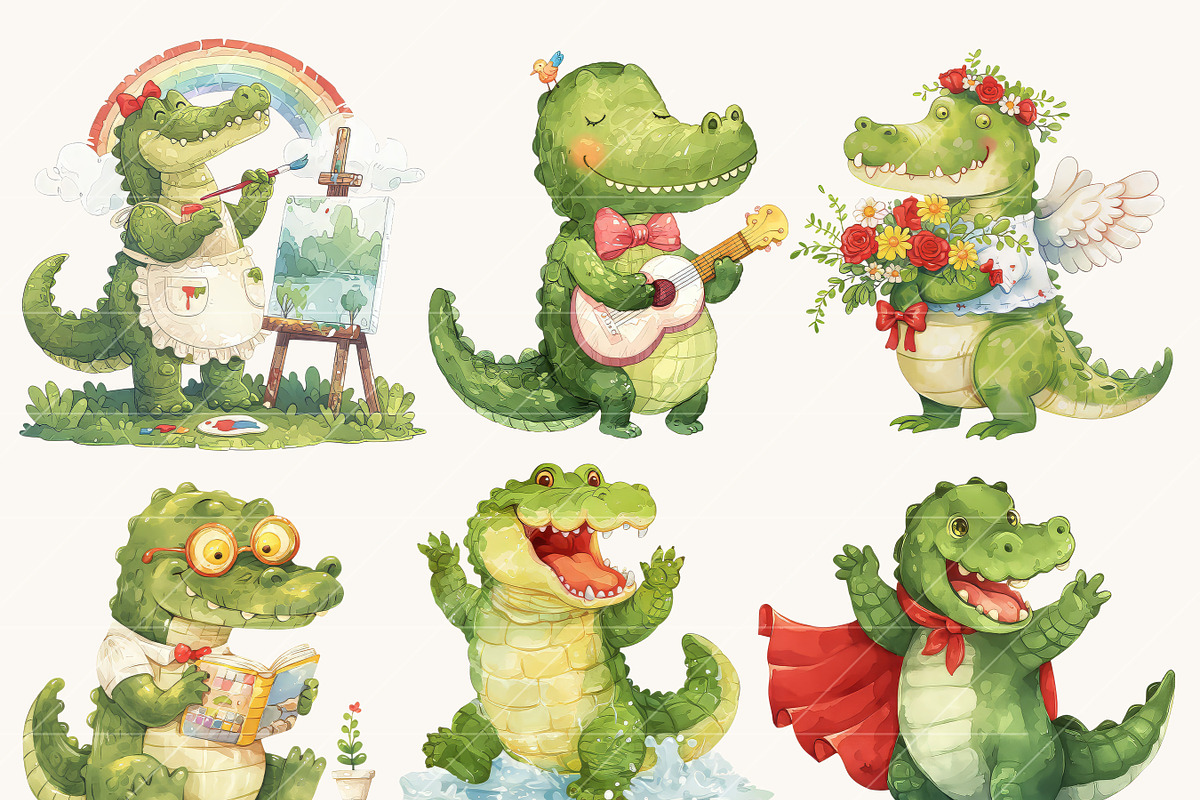 Cute Watercolor Crocodile Clipart, an Animal Illustration by Design Scotch (Photo 3 of 7)