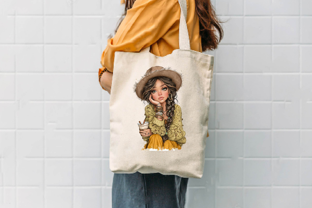 Boho Whimsical Coffee Girl Clipar, a Seasonal Illustration by CreationArt (Photo 7 of 7)
