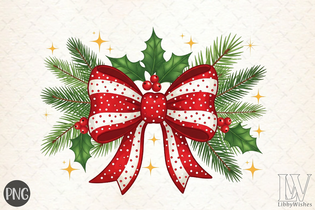Christmas Coquette bow Png, an Illustration by Libby Wishes (Photo 1 of 6)