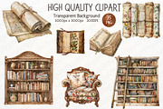 Watercolor Vintage Library Clipart, an Illustration by Maysa Art (Thumbnail 4 of 6)