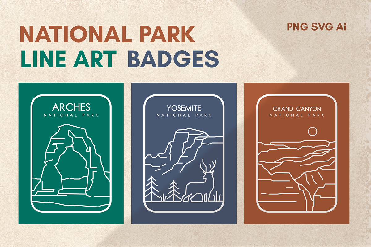 8 National Park Line art badges, an Object Graphic by Zakazis (Photo 1 of 7)