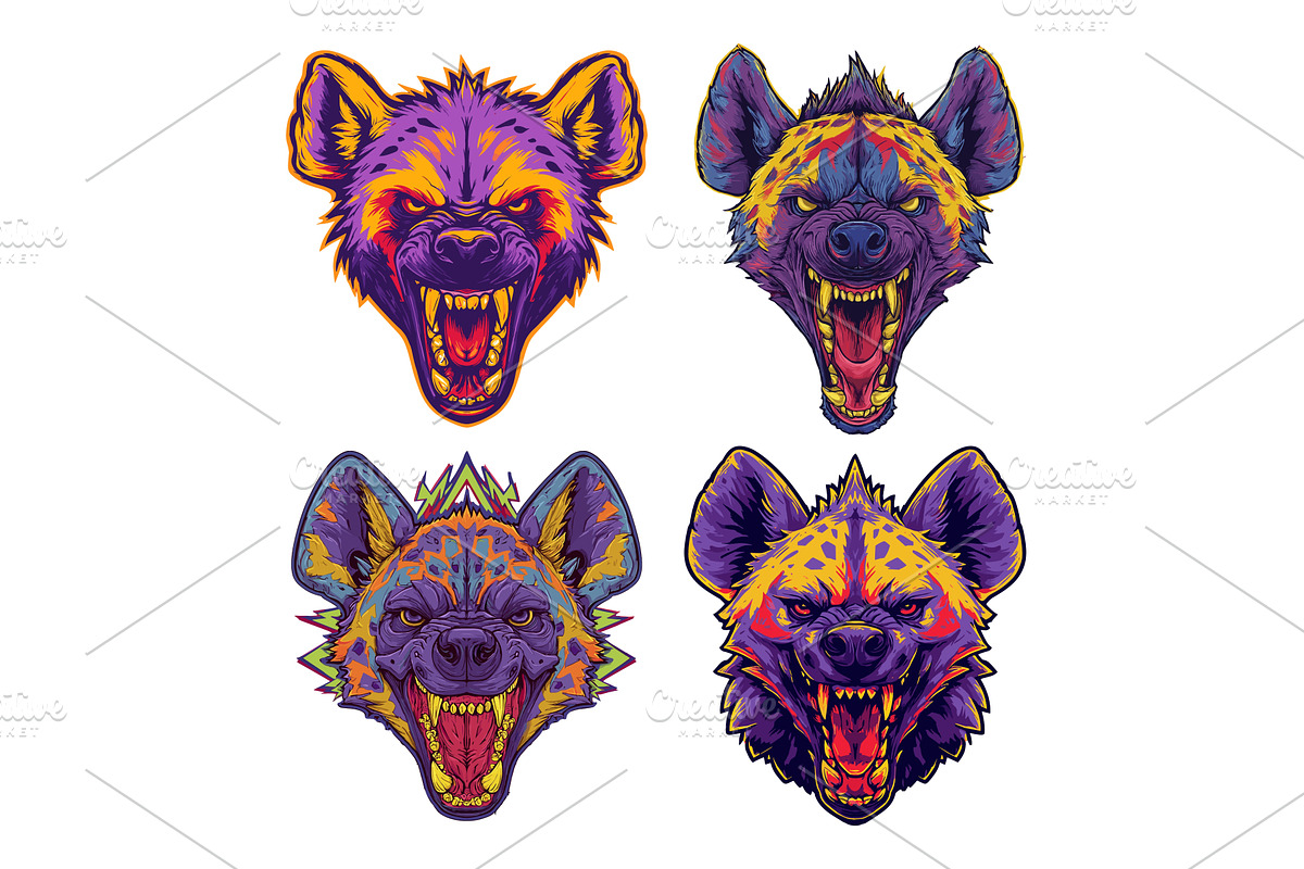 Hyena heads cartoon vector set, an Animal Illustration by Onyx