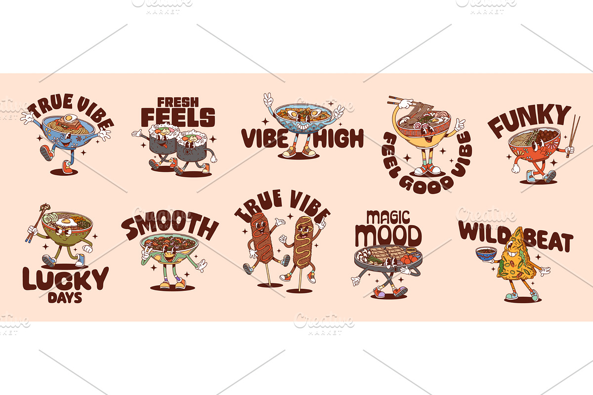 Korean cuisine food groovy, a Food Illustration by Buch&Bee
