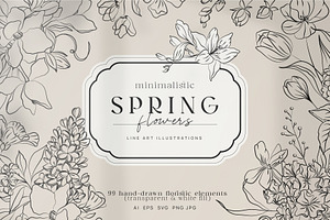 Minimalistic Spring Flowers Line Art