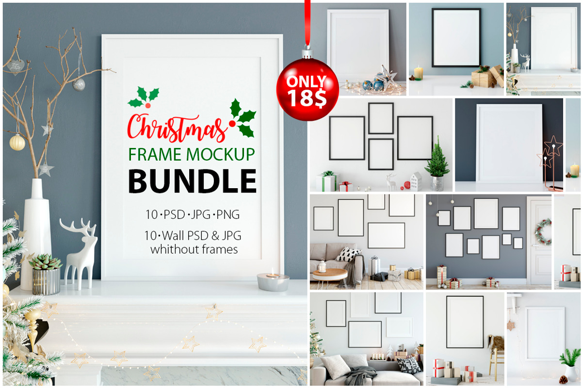 Christmas Frame Mockup Bundle, a Print Template by Yuri-U (Photo 2 of 19)