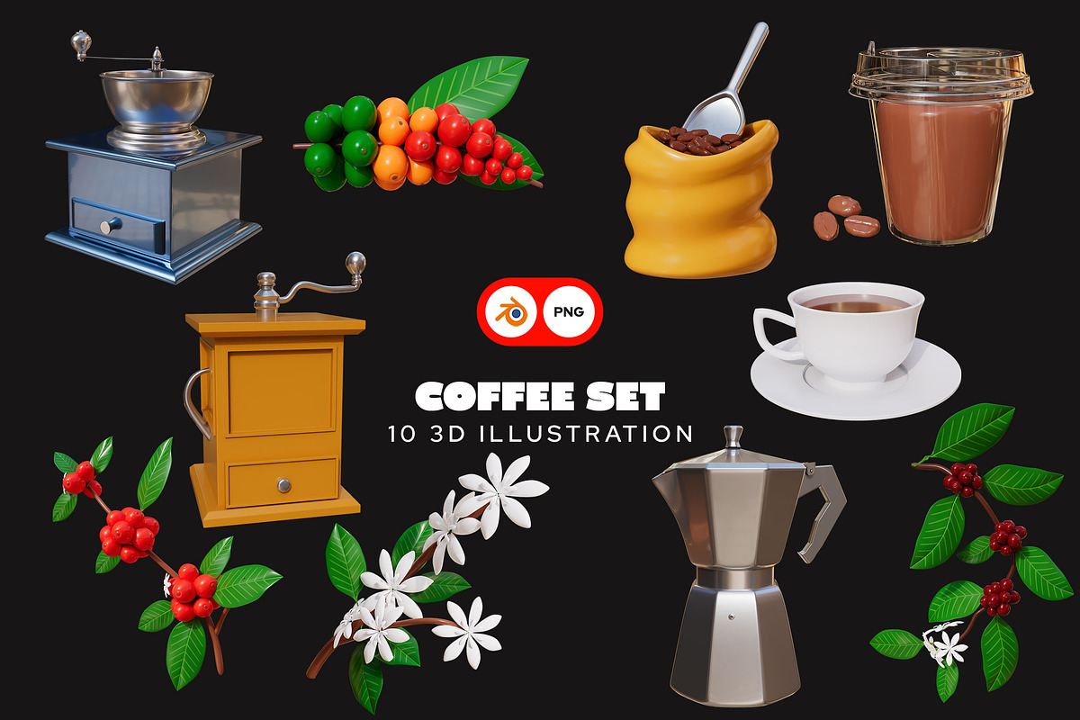 Coffee 3D Illustration Pack, an Object 3D Model by iDoodle Studio