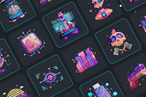 Cyberpunk Dystopia 3D Icon Set