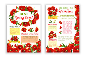 Vector Spring Poster Of Red Poppy Flowers Bouquets